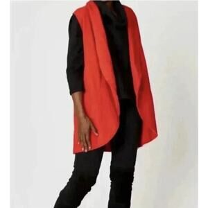 Bryn Walker XL Wrap Vest Red Bamboo Open Front Drape Pockets Sleeveless Organic